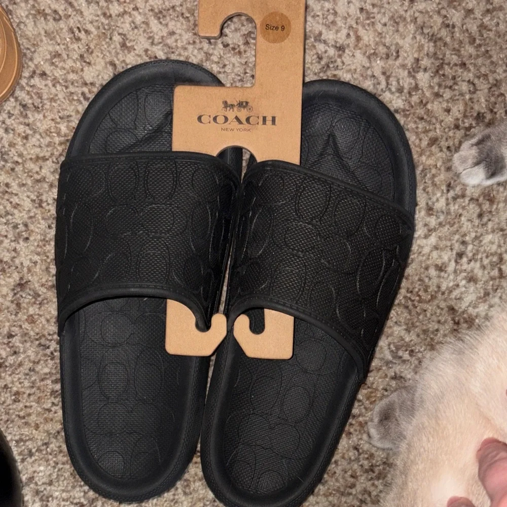 Coach Textured Black Slides - Picture 1 of 5